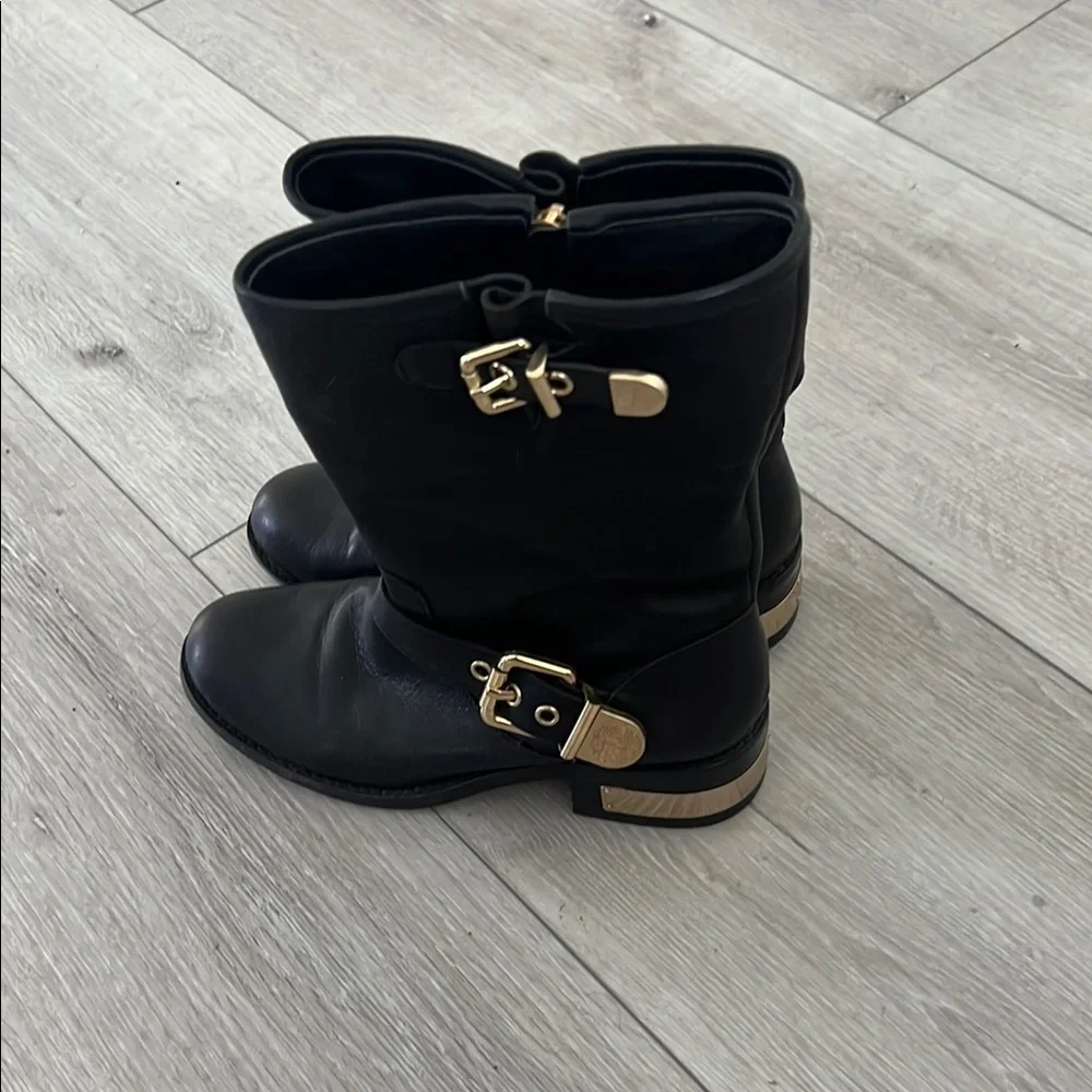 Vince Camuto Black Combat Boots with Gold Hardware - Picture 3 of 8